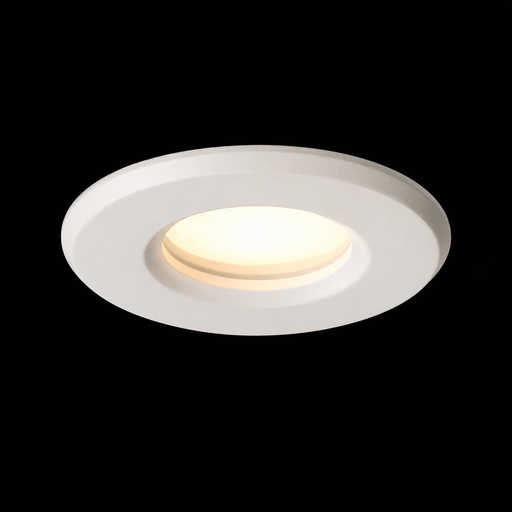 APRIORI Satin Glass süllyesztett mennyezeti lámpa a Bazzikoshop kínálatában, Rendl Light, bekapcsolt állapotban sötét háttér előtt