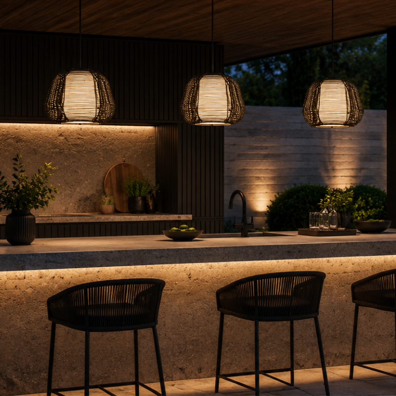Faro Barcelona NARITA fekete kültéri függőlámpa, modern design világítás teraszra és kertre