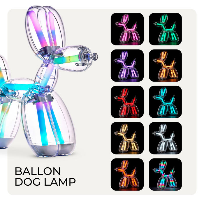 Lexon BALLOON DOG LAMP LED asztali lámpa, tíz különböző fényszín bemutatásával