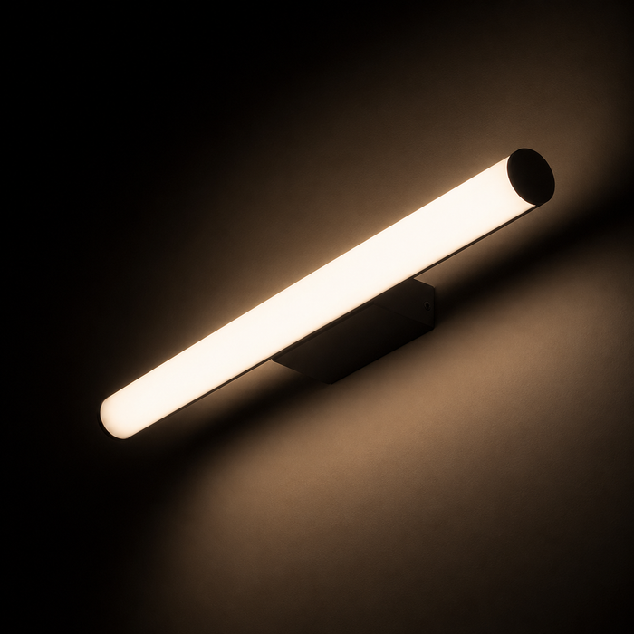 CASSAMBA 60 LED fürdőszobai fali lámpa a Bazzikoshop kínálatában, Rendl Light, bekapcsolt állapotban sötét háttér előtt