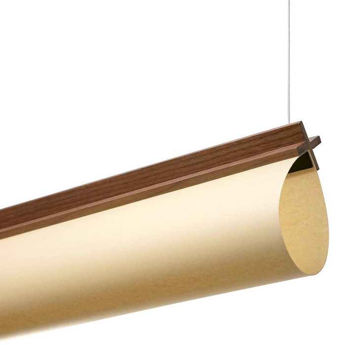 CATA Walnut lineáris függőlámpa csatlakozásának közelije a Bazzikoshop kínálatában, Faro Barcelona, diófa illesztéssel