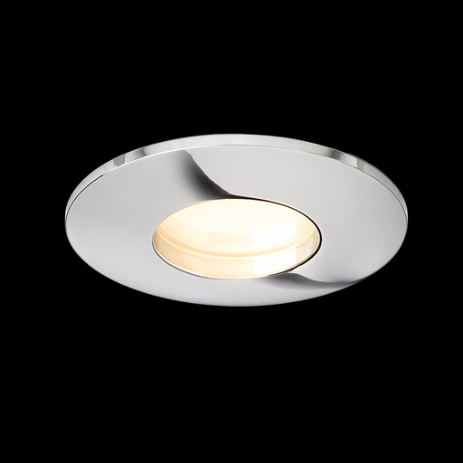 EQUA chrome recessed mennyezeti spotlámpa a Bazzikoshop kínálatában, Rendl Light, bekapcsolt állapotban sötét háttér előtt