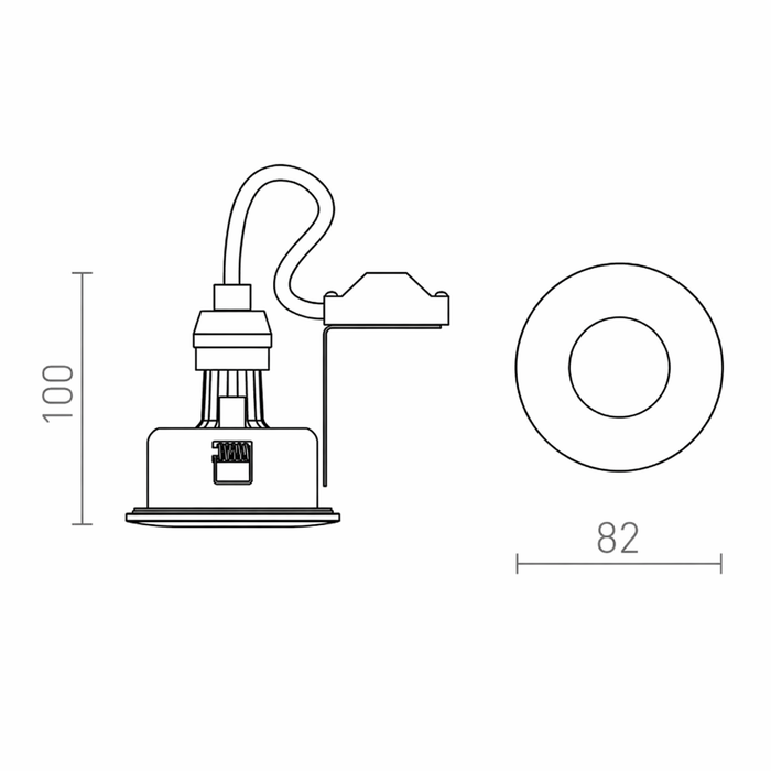 EQUA chrome recessed mennyezeti spotlámpa méretrajza a Bazzikoshop kínálatában, Rendl Light, műszaki adatok
