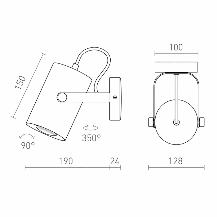 HAREN surface mounted lámpa méretrajza a Bazzikoshop kínálatában, Rendl Light, műszaki adatok