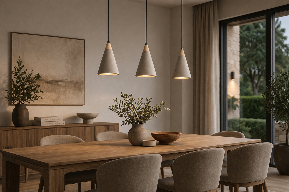 HEIDI függőlámpa beton és fa kivitelben, Rendl Light dizájn, Bazzikoshop