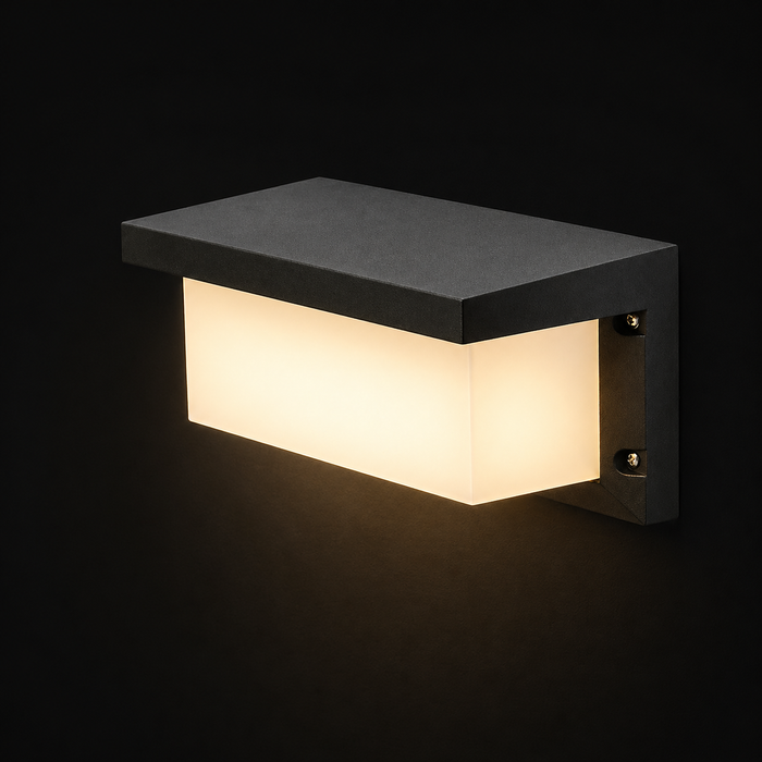 HIDE RC kültéri fali lámpa a Bazzikoshop kínálatában, Rendl Light, bekapcsolt állapotban