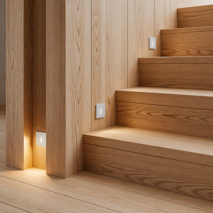 IRIA SQ LED négyzet alakú recessed spotlámpa lépcsőházi enteriőrben a Bazzikoshop kínálatában, Rendl Light