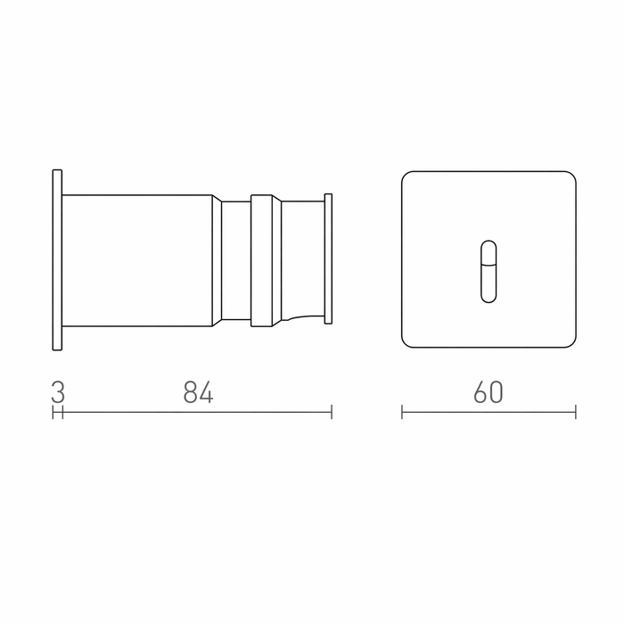 IRIA SQ LED négyzet alakú recessed spotlámpa méretrajza a Bazzikoshop kínálatában, Rendl Light, műszaki adatok