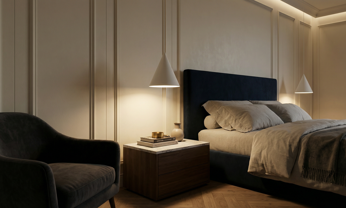 LINA minimalista LED függőlámpa a Bazzikoshop kínálatában, Faro Barcelona, fehér vagy fekete kúp, étkezőasztal fölé