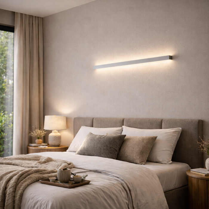 MARINA 90 lineáris fürdőszobai fali lámpa háloszobai enteriőrben a Bazzikoshop kínálatában, Rendl Light