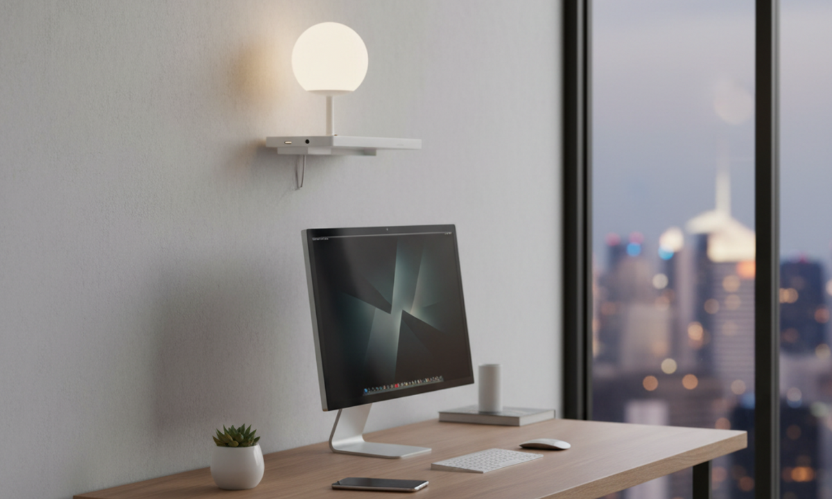 NIKO PC Right fali lámpa vezeték nélküli töltővel a Bazzikoshop kínálatában, Faro Barcelona, matt fehér, éjjeliszekrény fölé