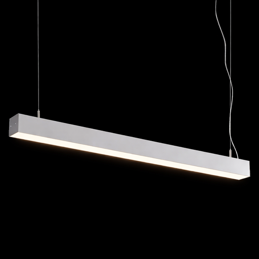 PESANTE 75 lineáris függőlámpa a Bazzikoshop kínálatában, Rendl Light, bekapcsolt állapotban sötét háttér előtt