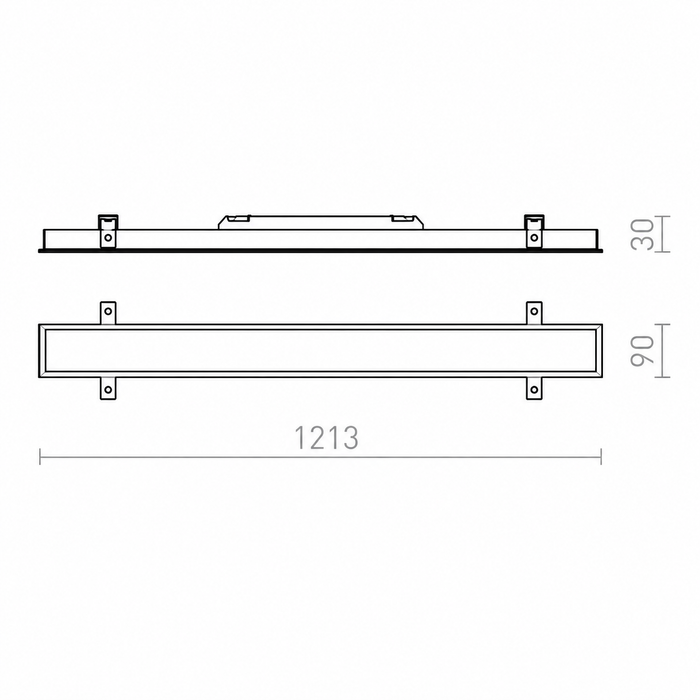 PESANTE 90 süllyesztett lineáris LED mennyezeti lámpa méretrajza a Bazzikoshop kínálatában, Rendl Light, műszaki adatok