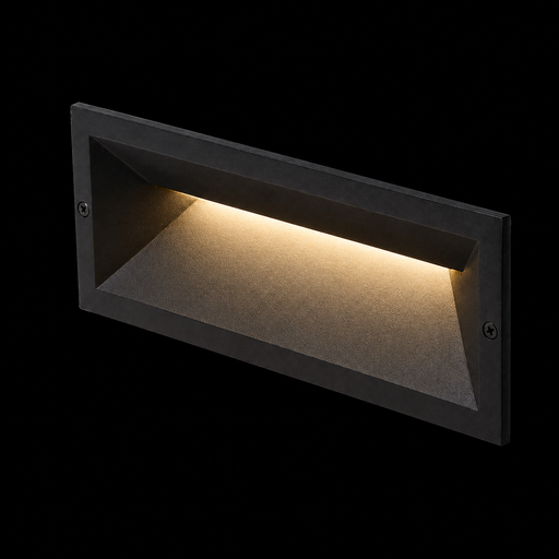 RAGG recessed fali lámpa a Bazzikoshop kínálatában, Rendl Light, bekapcsolt állapotban sötét háttér előtt