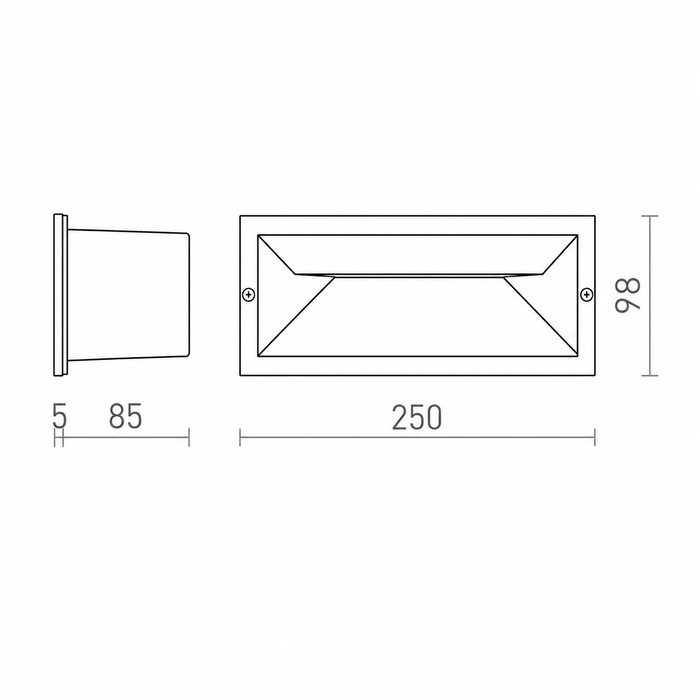 RAGG recessed fali lámpa méretrajza a Bazzikoshop kínálatában, Rendl Light, műszaki adatok