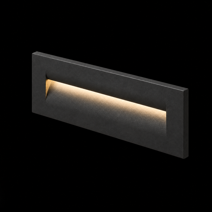 RASQ recessed fali lámpa a Bazzikoshop kínálatában, Rendl Light, bekapcsolt állapotban sötét háttér előtt