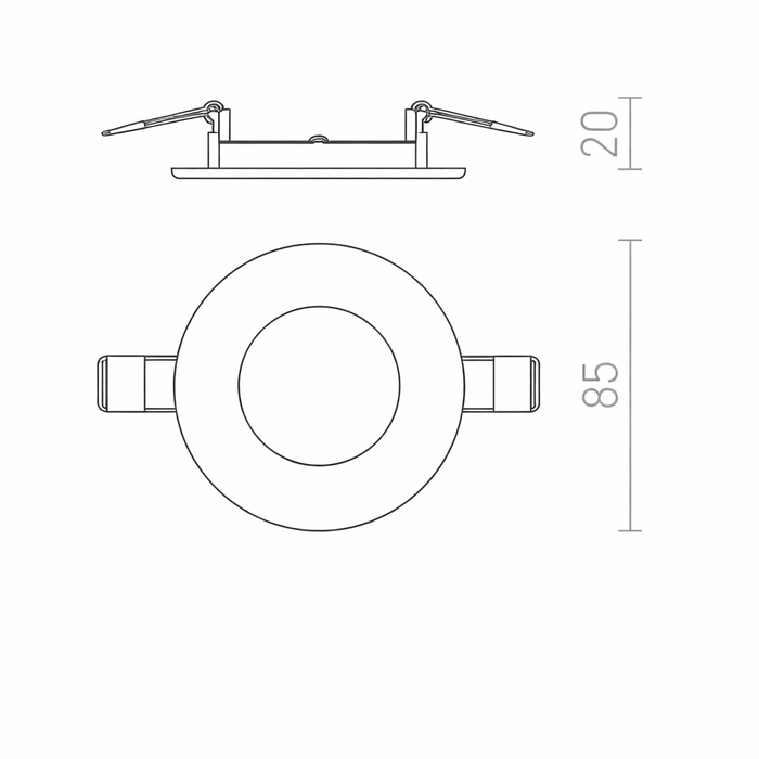 SOCORRO R 85 LED fehér süllyesztett mennyezeti lámpa méretrajza a Bazzikoshop kínálatában, Rendl Light, műszaki adatok