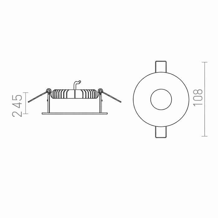 SPRAY 11 LED fekete recessed mennyezeti spotlámpa méretrajza a Bazzikoshop kínálatában, Rendl Light, műszaki adatok