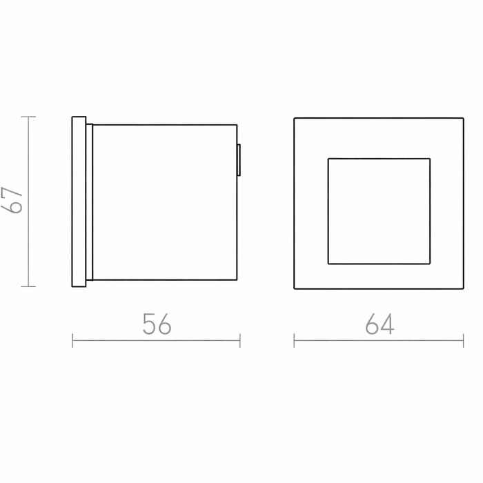 TESS SQ LED kültéri beltéri recessed fali lámpa méretrajza a Bazzikoshop kínálatában, Rendl Light, műszaki adatok