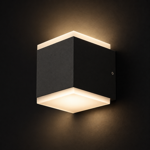 TIRAS II kültéri fali lámpa a Bazzikoshop kínálatában, Rendl Light, bekapcsolt állapotban